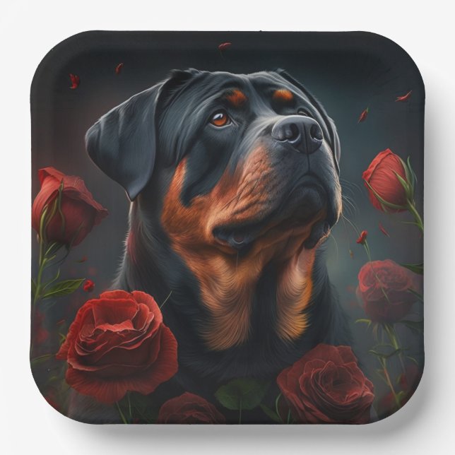 Plato De Papel Assiettes en carton chien Rottweiler  (Anverso)