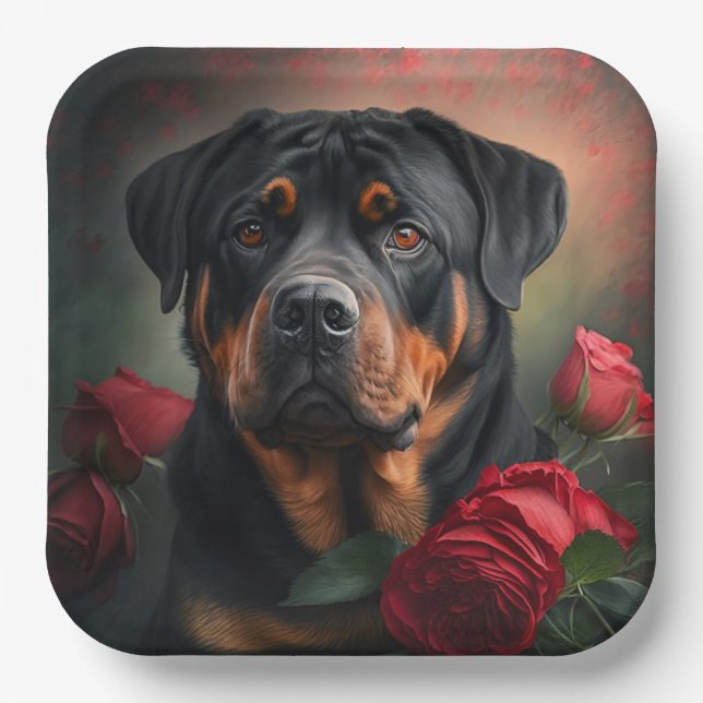 Plato De Papel Assiettes en carton chien Rottweiler  (Anverso)