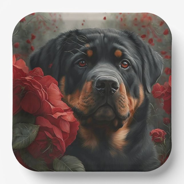 Plato De Papel Assiettes en carton chien Rottweiler  (Anverso)