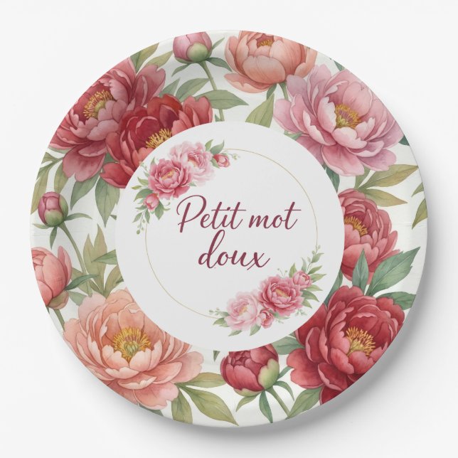 Plato De Papel Assiettes en carton florales pivoine – Décoration  (Anverso)