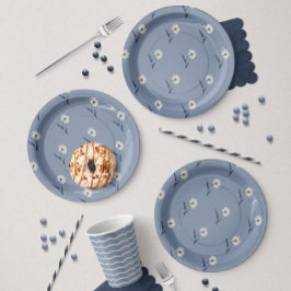 Plato De Papel Aster Botánico Disperso Delicado | Azul Desvaído