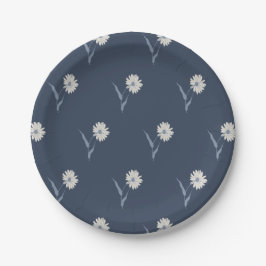 Plato De Papel Aster Botánico Disperso Delicado | Azul Marino Int