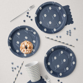 Plato De Papel Aster Botánico Disperso Delicado | Azul Marino Int