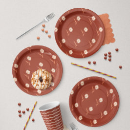 Plato De Papel Aster Botánico Disperso Delicado | Rojo Herrumbre