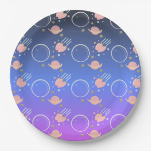 Plato De Papel Asteroide Luna Rosa Sol Galaxia Cumpleaños