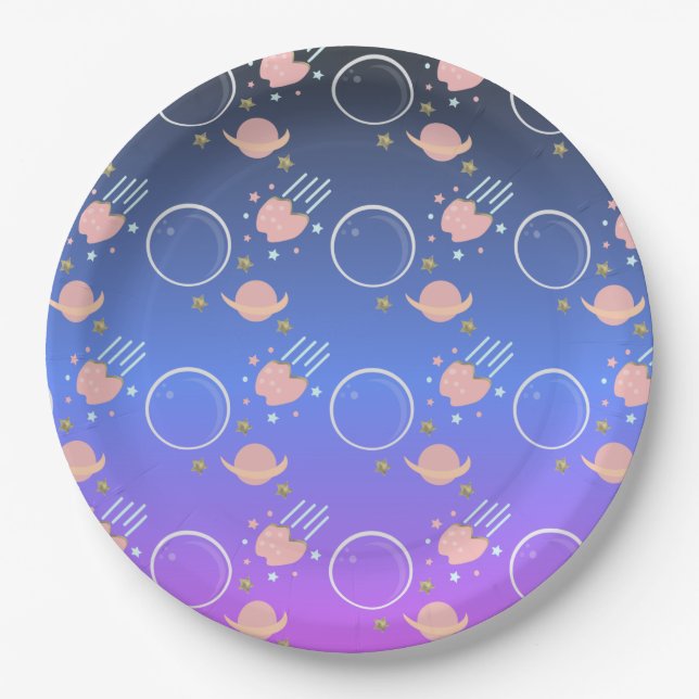 Plato De Papel Asteroide Luna Rosa Sol Galaxia Cumpleaños (Anverso)