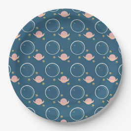 Plato De Papel Asteroide Luna Rosa Sol Galaxia Cumpleaños