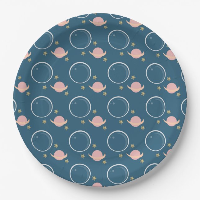 Plato De Papel Asteroide Luna Rosa Sol Galaxia Cumpleaños (Anverso)