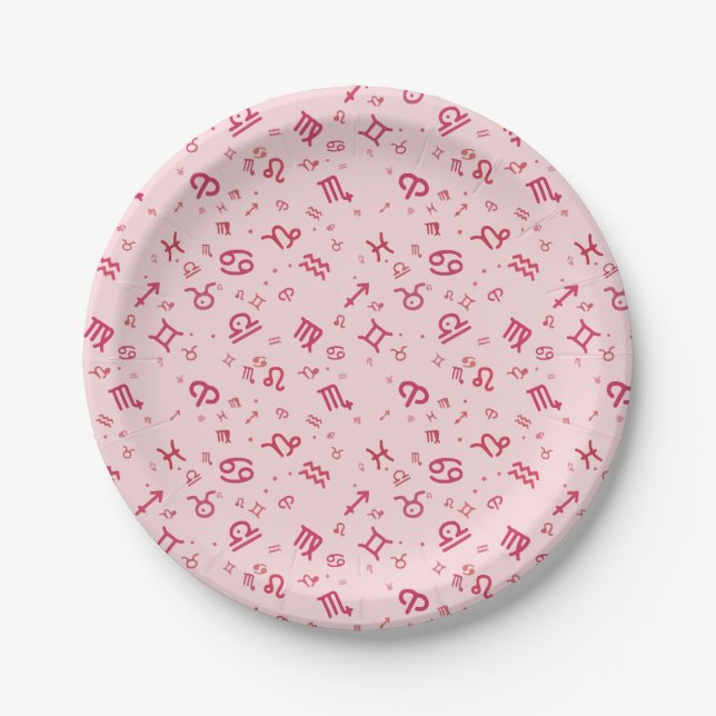 Plato De Papel Astrología rosa Rótulo de símbolos zodiaco (Anverso)