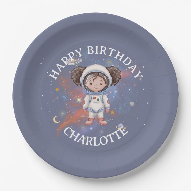 Plato De Papel Astronaut Outer Space Girl Birthday (Anverso)