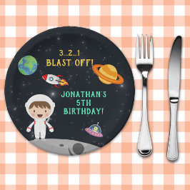Plato De Papel Astronaut Space Birthday Paper - Cosmic Party