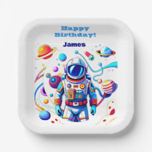 Plato De Papel Astronauta colorida y Univers en colores audaces