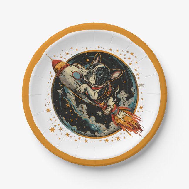 Plato De Papel Astronauta de Bulldog francés (Anverso)
