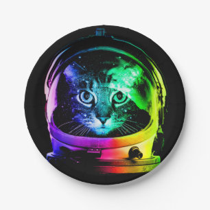 Plato De Papel Astronauta de un gato colorido