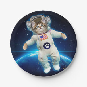Plato De Papel Astronauta del gato en el espacio