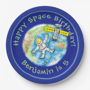 Plato De Papel Astronauta divertida con personalizado satelital s