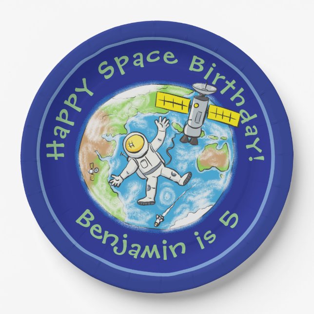 Plato De Papel Astronauta divertida con personalizado satelital s (Anverso)