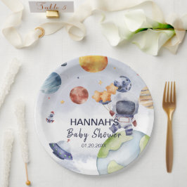 Plato De Papel Astronauta - Fiesta Baby Shower Boy