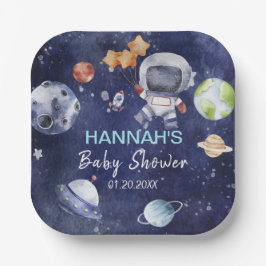 Plato De Papel Astronauta - Fiesta Baby Shower Boy