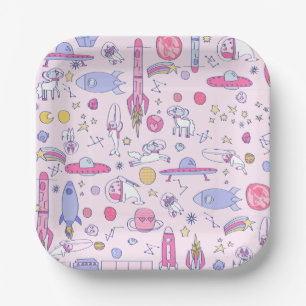 Plato De Papel astronauta Narval Mapache Unicornio ovni ciencia f