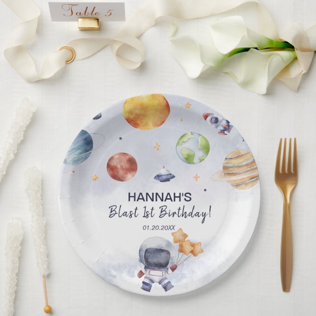 Plato De Papel Astronauta: Niño del espacio exterior, primer Fies (Boda)