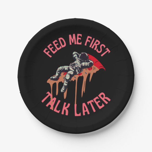 Plato De Papel Astronauta Pizza Space Funny (Anverso)