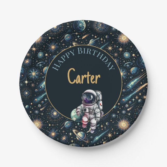 Plato De Papel Astronauta | Tema espacial | Fiesta de cumpleaños  (Anverso)