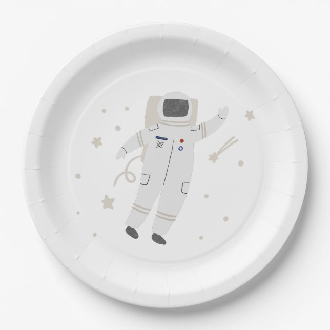 Plato De Papel Astronauta y fiesta de cumpleaños espacial Stars (Anverso)