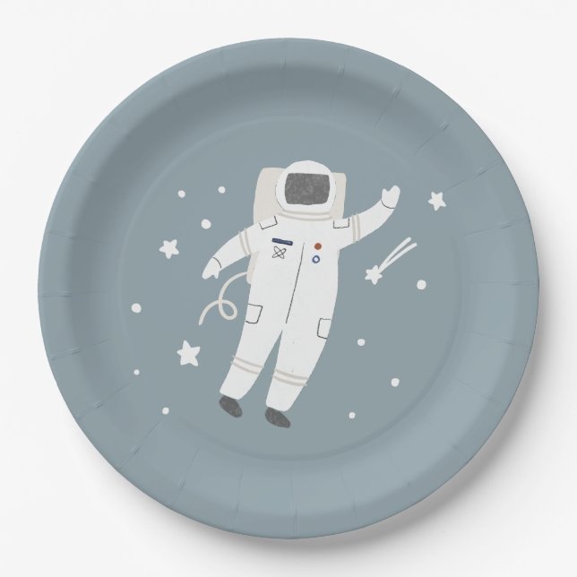 Plato De Papel Astronauta y fiesta de cumpleaños espacial Stars (Anverso)