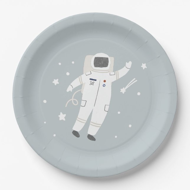 Plato De Papel Astronauta y fiesta de cumpleaños espacial Stars (Anverso)
