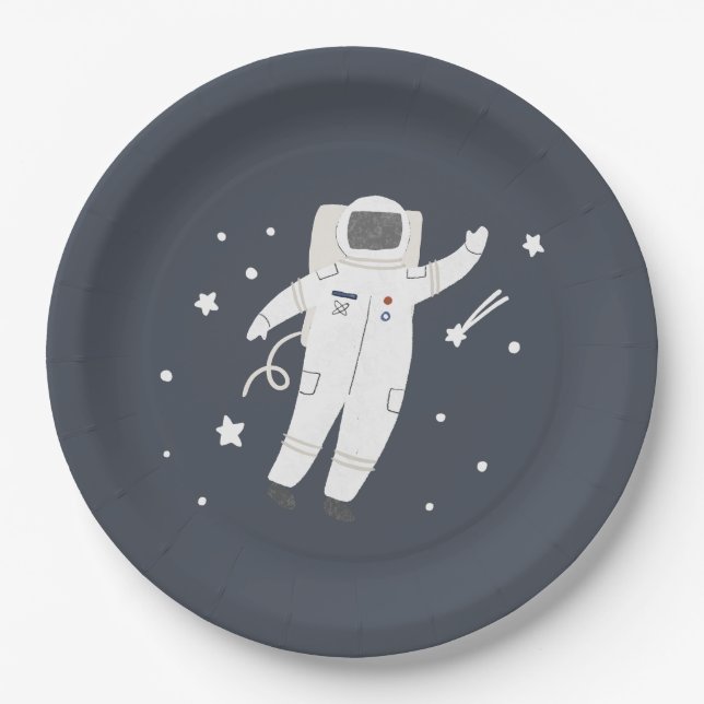 Plato De Papel Astronauta y fiesta de cumpleaños espacial Stars (Anverso)
