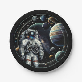 Plato De Papel Astronauta y planetas de época