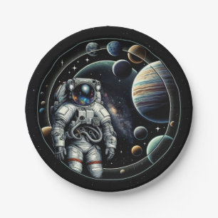 Plato De Papel Astronauta y planetas de época