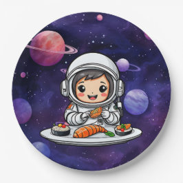 Plato De Papel Astronautas comiendo sushi