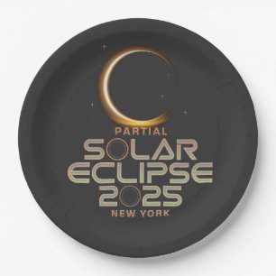 Plato De Papel Astronomía de 2025 con eclipse solar parcial