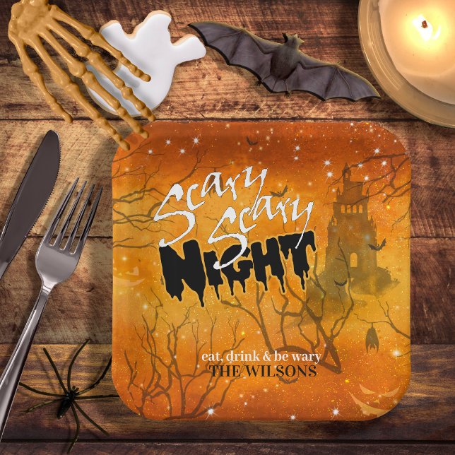 Plato De Papel Asustado Naranja de Halloween de la noche del mied (Subido por el creador)