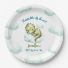 Plato De Papel Ataque pronto lindo dinosaurio azul Baby Shower