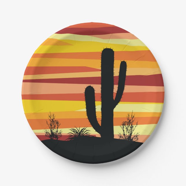 Plato De Papel Atardecer del desierto geométrico (Anverso)