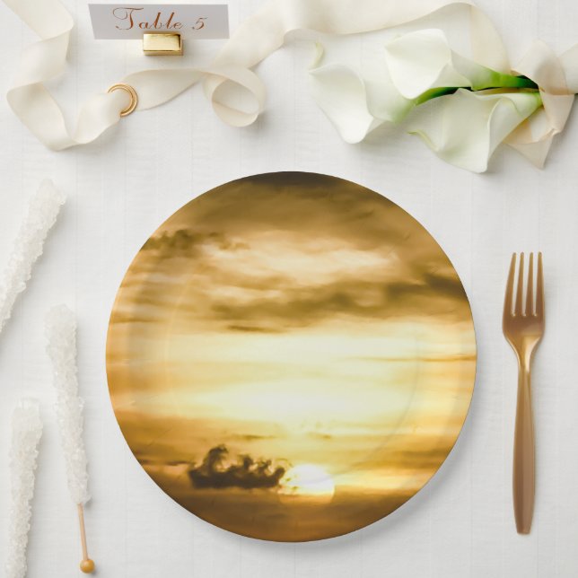Plato De Papel Atardecer En El Océano Pacífico (Boda)