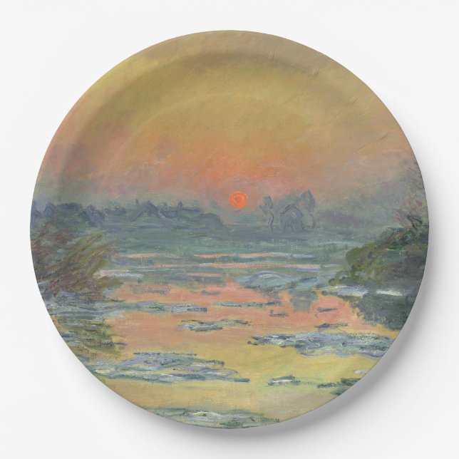 Plato De Papel Atardecer en el río Sena en invierno (Claude Monet (Anverso)