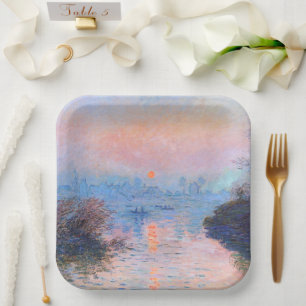 Plato De Papel Atardecer en el Sena Claude Monet