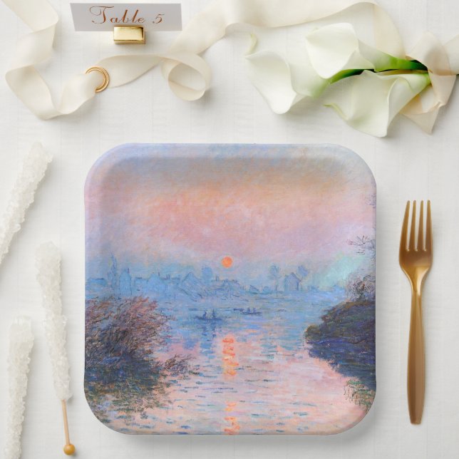 Plato De Papel Atardecer en el Sena Claude Monet (Boda)