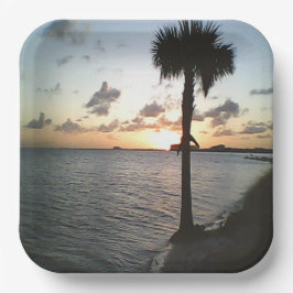 Plato De Papel Atardecer En La Playa