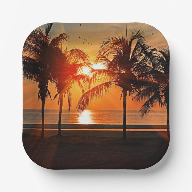 Plato De Papel Atardecer Tropical (Anverso)
