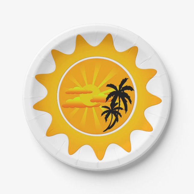 Plato De Papel Atardecer tropical (Anverso)