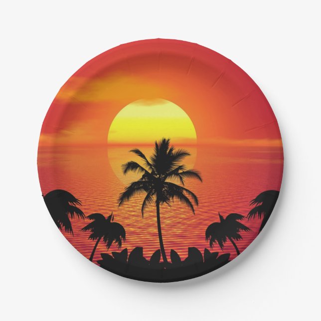 Plato De Papel Atardecer Tropical (Anverso)