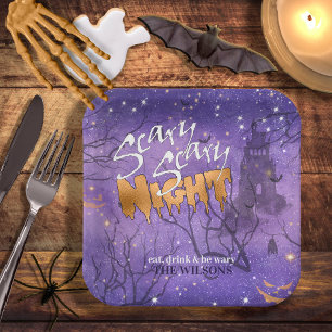 Plato De Papel Aterradora Scary Night Halloween Purple ID946