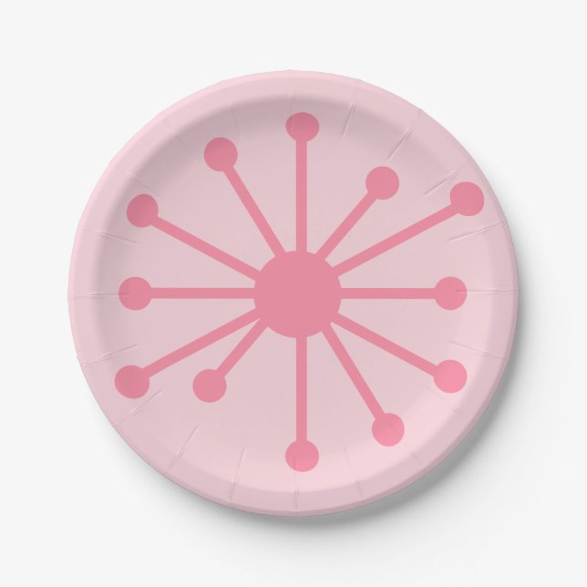 Plato De Papel Atomic Age Retro Atom Single in Pink (Anverso)