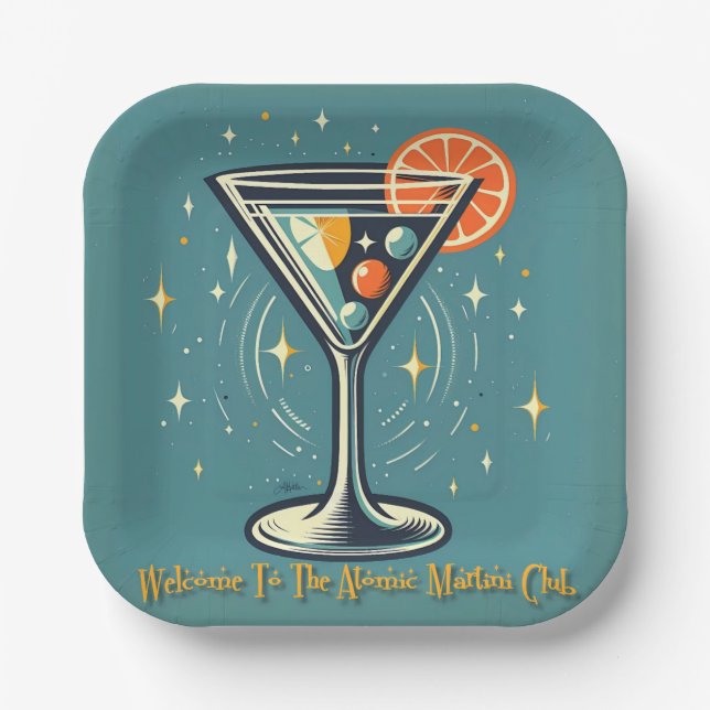 Plato De Papel Atomic Martini Club Retro Futuristic Cocktail (Anverso)