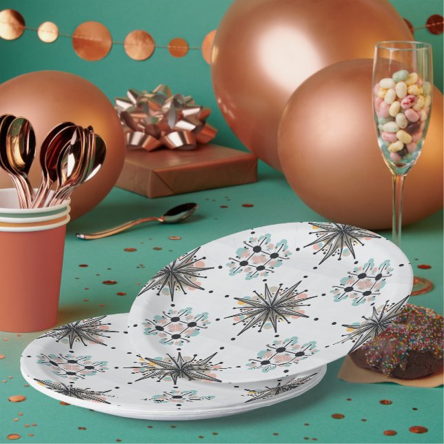 Plato De Papel Atomic Starburst Retro Mid Century Modern (Multi)